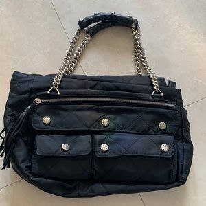 Women handbag by Caesar Paciotti.  Black nylon, metal hardware,